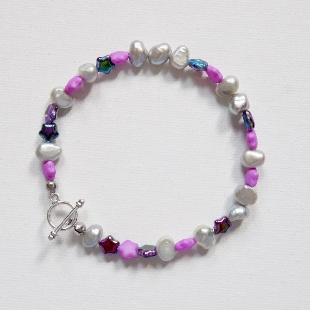new! handmade beaded pearl bracelet stars celestial fairy pixie boho